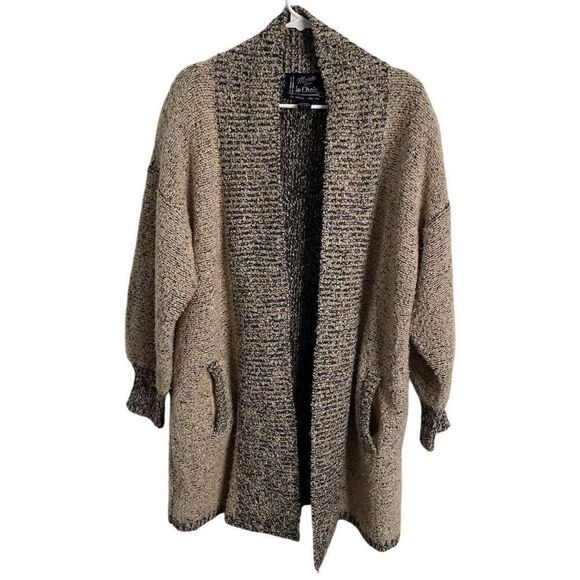 Vtg Monto Par Le Chois Womens Sweater Jacket L Tan Chunky Knit Shawl Collar - Picture 1 of 6